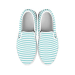 White And Cyan Striped Pattern Print White Slip On Shoes