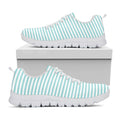 White And Cyan Striped Pattern Print White Running Shoes