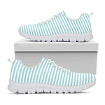 White And Cyan Striped Pattern Print White Sneakers