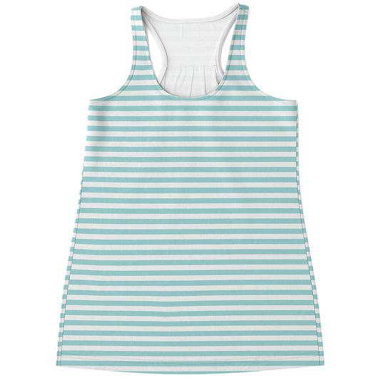 White And Cyan Striped Pattern Print Women's Racerback Tank Top