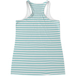 White And Cyan Striped Pattern Print Women's Racerback Tank Top
