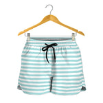White And Cyan Striped Pattern Print Women's Shorts