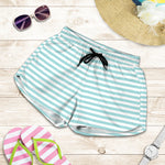 White And Cyan Striped Pattern Print Women's Shorts