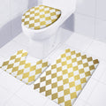 White And Gold Harlequin Pattern Print 3 Piece Bath Mat Set