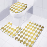 White And Gold Harlequin Pattern Print 3 Piece Bath Mat Set