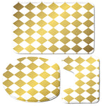 White And Gold Harlequin Pattern Print 3 Piece Bath Mat Set