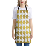 White And Gold Harlequin Pattern Print Apron