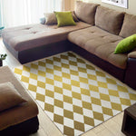 White And Gold Harlequin Pattern Print Area Rug