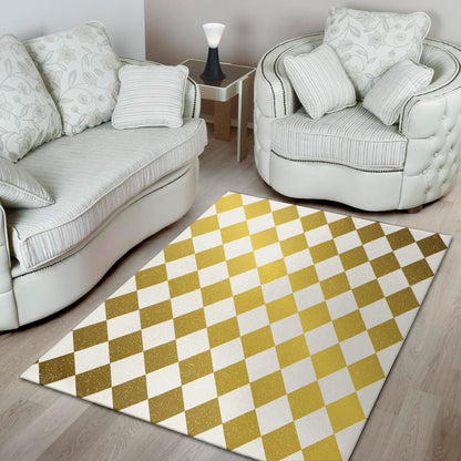 White And Gold Harlequin Pattern Print Area Rug