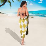 White And Gold Harlequin Pattern Print Beach Sarong Wrap