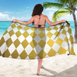 White And Gold Harlequin Pattern Print Beach Sarong Wrap