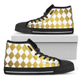 White And Gold Harlequin Pattern Print Black High Top Sneakers