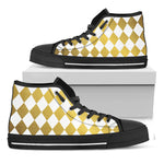 White And Gold Harlequin Pattern Print Black High Top Shoes