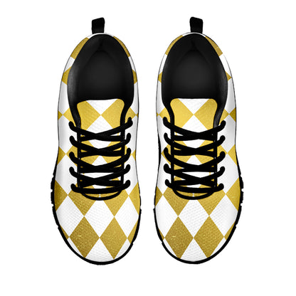 White And Gold Harlequin Pattern Print Black Sneakers