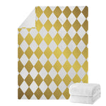 White And Gold Harlequin Pattern Print Blanket