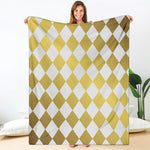 White And Gold Harlequin Pattern Print Blanket