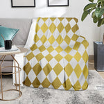 White And Gold Harlequin Pattern Print Blanket