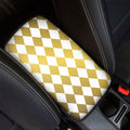White And Gold Harlequin Pattern Print Car Center Console Cover
