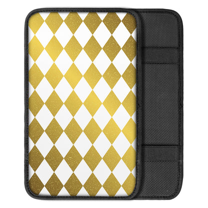 White And Gold Harlequin Pattern Print Car Center Console Cover