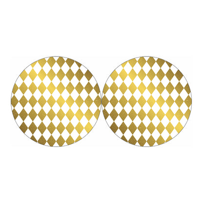 White And Gold Harlequin Pattern Print Car Coasters