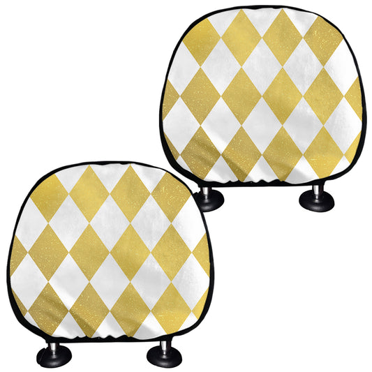 White And Gold Harlequin Pattern Print Car Headrest Covers