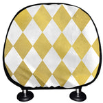 White And Gold Harlequin Pattern Print Car Headrest Covers