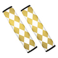White And Gold Harlequin Pattern Print Car Seat Belt Covers