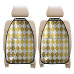 White And Gold Harlequin Pattern Print Car Seat Organizers