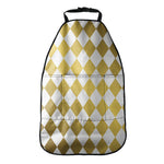 White And Gold Harlequin Pattern Print Car Seat Organizers