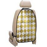 White And Gold Harlequin Pattern Print Car Seat Organizers
