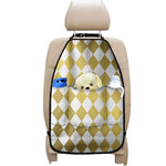 White And Gold Harlequin Pattern Print Car Seat Organizers