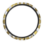 White And Gold Harlequin Pattern Print Car Steering Wheel Cover