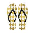 White And Gold Harlequin Pattern Print Flip Flops