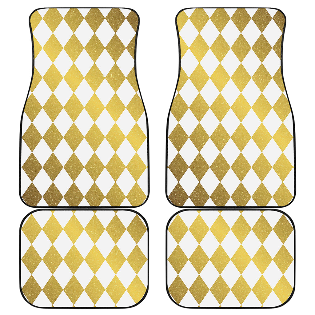 White And Gold Harlequin Pattern Print Front and Back Car Floor Mats
