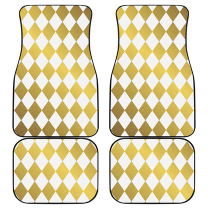 White And Gold Harlequin Pattern Print Front and Back Car Floor Mats