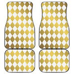 White And Gold Harlequin Pattern Print Front and Back Car Floor Mats