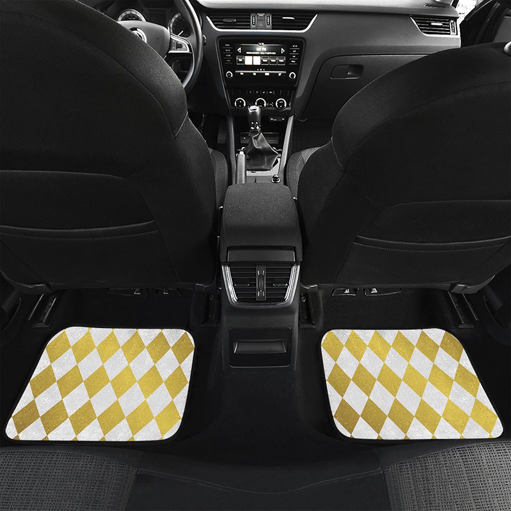 White And Gold Harlequin Pattern Print Front and Back Car Floor Mats