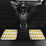 White And Gold Harlequin Pattern Print Front and Back Car Floor Mats