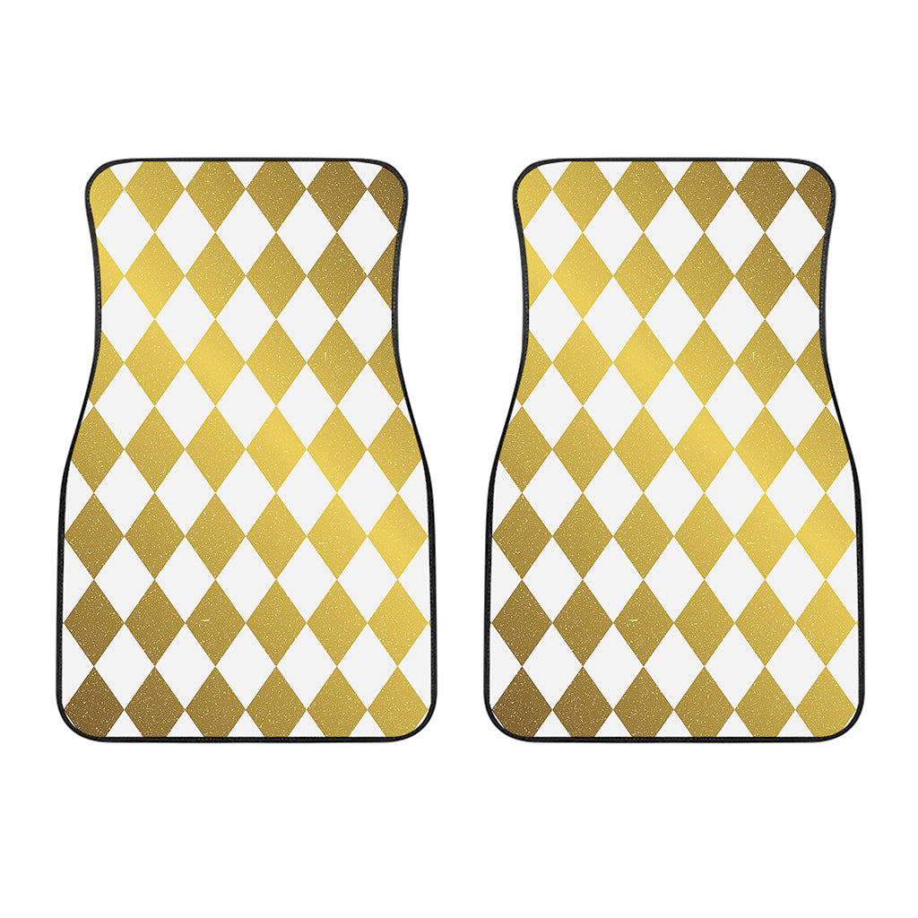 White And Gold Harlequin Pattern Print Front Car Floor Mats