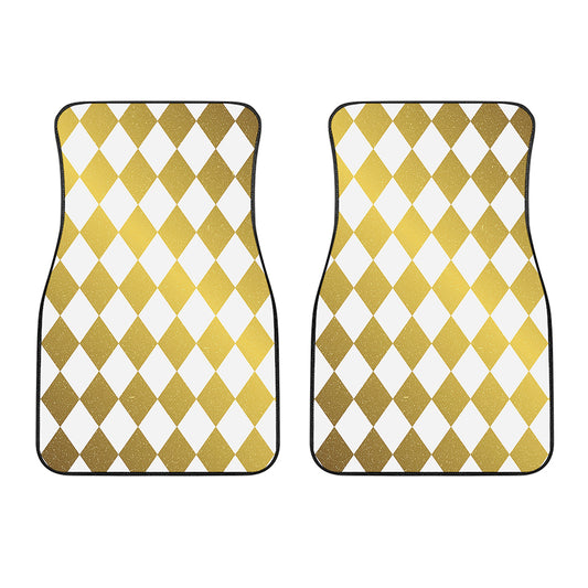 White And Gold Harlequin Pattern Print Front Car Floor Mats