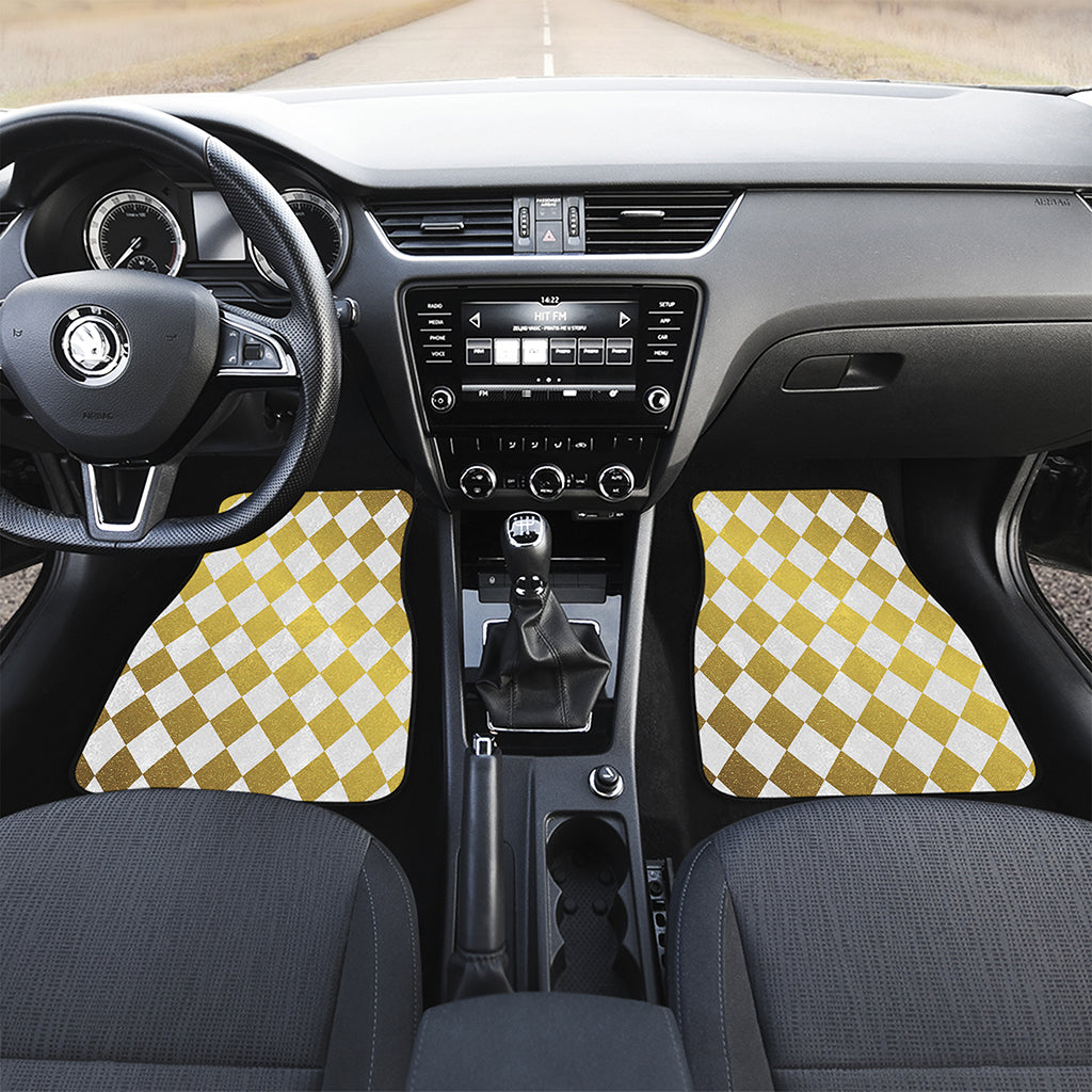 White And Gold Harlequin Pattern Print Front Car Floor Mats