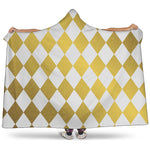 White And Gold Harlequin Pattern Print Hooded Blanket