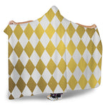 White And Gold Harlequin Pattern Print Hooded Blanket