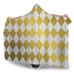 White And Gold Harlequin Pattern Print Hooded Blanket