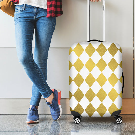 White And Gold Harlequin Pattern Print Luggage Cover
