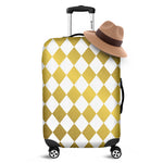 White And Gold Harlequin Pattern Print Luggage Cover