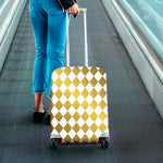 White And Gold Harlequin Pattern Print Luggage Cover