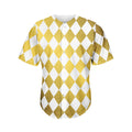 White And Gold Harlequin Pattern Print Men's Baseball Jersey