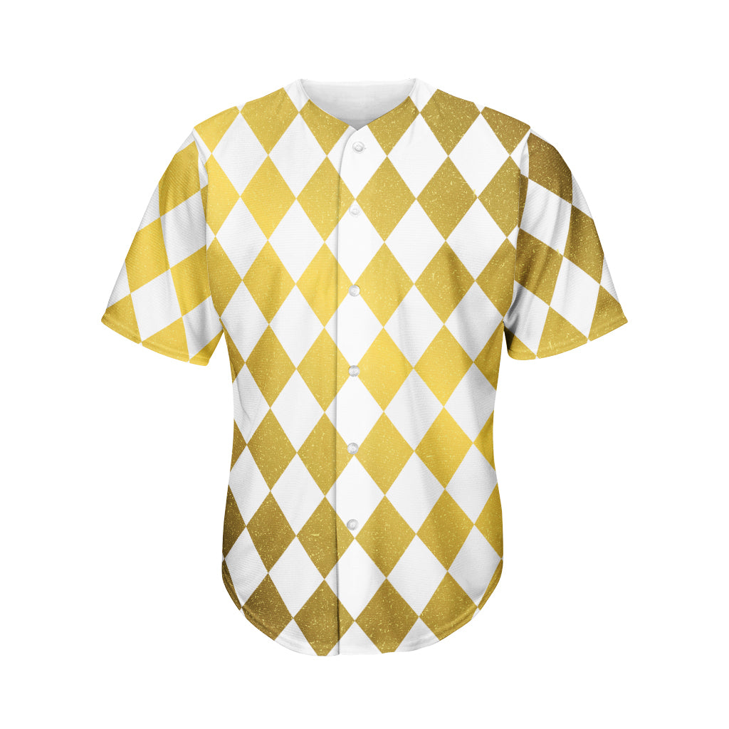 White And Gold Harlequin Pattern Print Men's Baseball Jersey