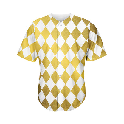 White And Gold Harlequin Pattern Print Men's Baseball Jersey